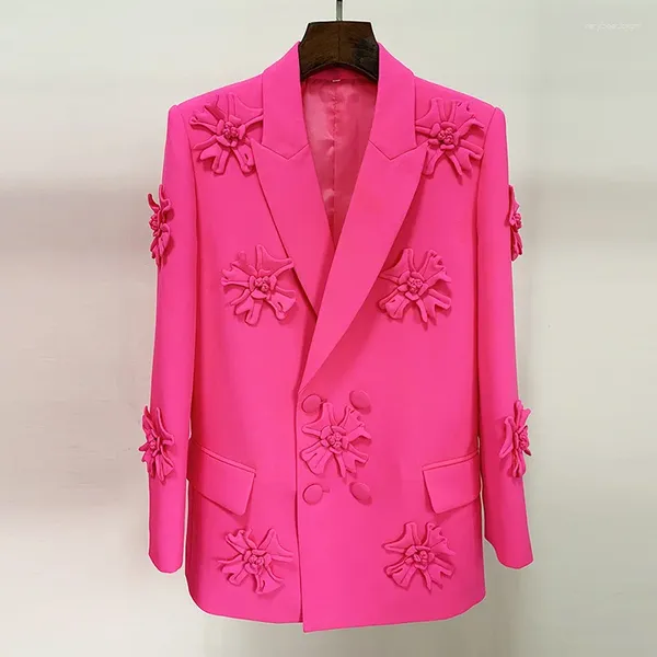 Jaquetas femininas 2023 estrela moda dupla breasted indústria pesada tridimensional flor decoração terno casaco