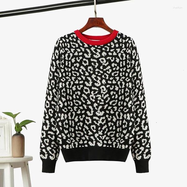 Maglioni femminili leopardo jacquard sexy maglione sexy inverno autunno autunno o collo lungo manica lunga maglieria casual knitwear femminile