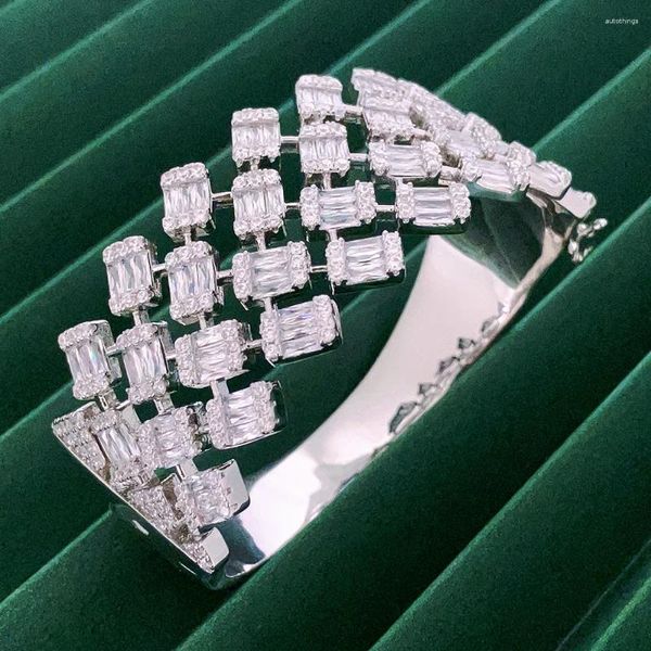 Bangle Tirim Luxo para Mulheres Claro Brilhante CZ Cubic Zirconia Noite Cocktail Jóias Casamento Nupcial Meninas Festa Engageme