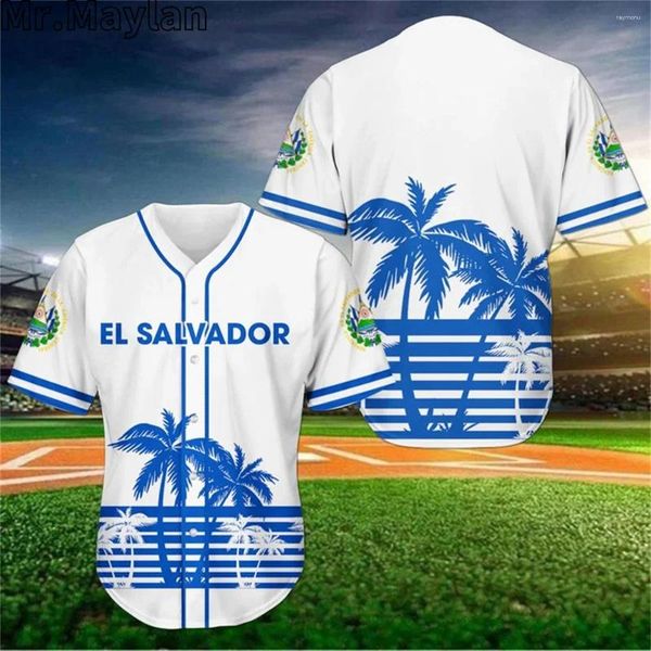 Camicie casual da uomo EL SALVADOR 3D Maglia da baseball in fibra di maglia bianca e blu per uomo T-shirt Top Tee Uomo Streetwear Manica corta Sport