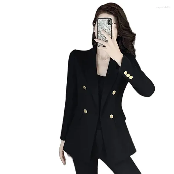 Ternos femininos terno jaqueta outono 2023 coreano fino ombro almofada preto blazer casual topo na moda feminino blusão casaco cardigan