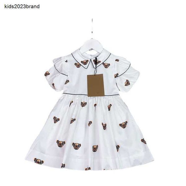 Новое белое летнее платье с милым мультяшным принтом для девочек, удобное платье принцессы с небольшими лацканами и короткими рукавами