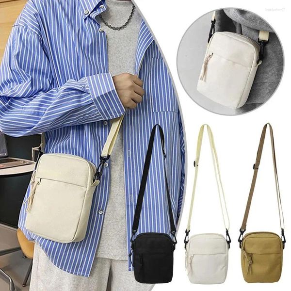 Mochilas escolares masculinas de lona casual bolsa tipo mensageiro | Bolsa de ombro pequena com zíper simples e elegante coreana X8A8