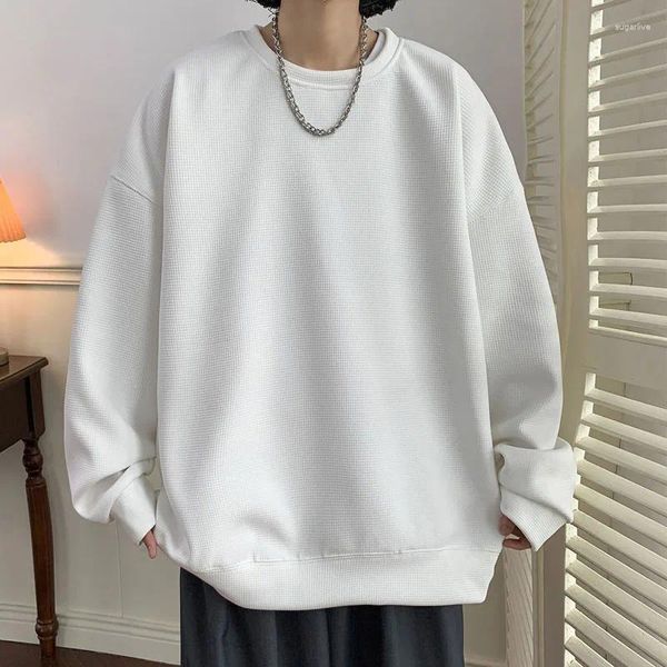 Felpe con cappuccio da uomo moda coreana Waffle felpa da uomo nero bianco pullover streetwear casual Harajuku 4XL 5XL