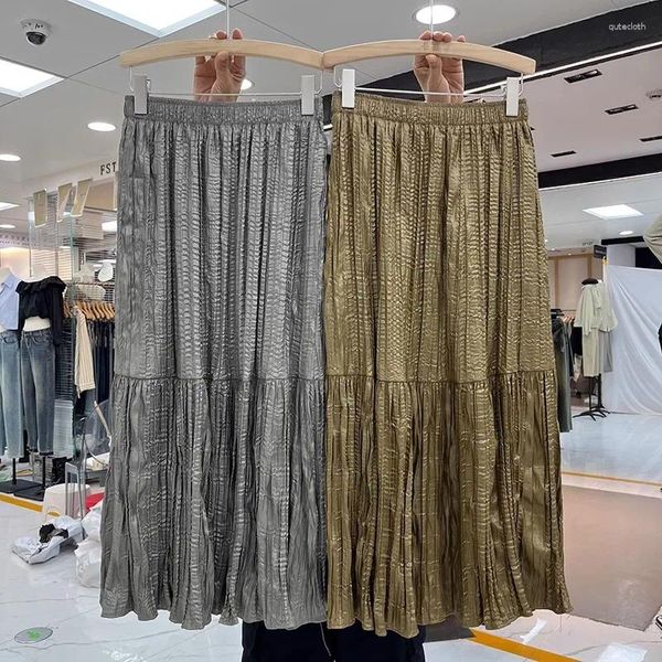 Длинные юбки для женщин, осень 2023, складная лоскутная женская юбка трапециевидной формы, женская повседневная всемогущая корейская мода, Прямая поставка