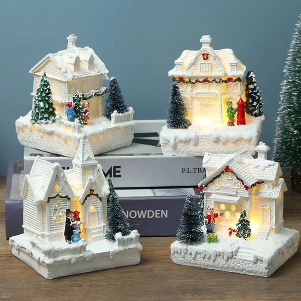 Decorazioni natalizie Villaggio di Natale Bianco Splendido edificio per la casa Decorazioni natalizie Resina Albero di Natale Ornamento Regalo Anno Decorazioni per la casa 231027