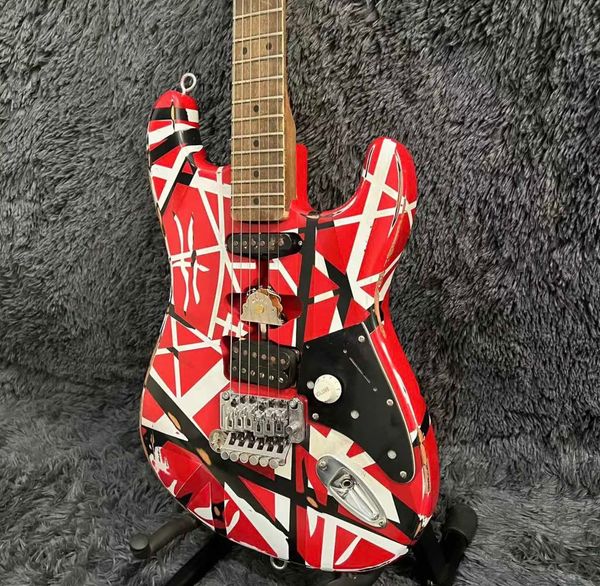 Custom Edward Eddie Van Halen 5150 Black White Stripes Floyd Rose Tremolo Bridge Электрогитара Франкенштейна Принять гитару OEM