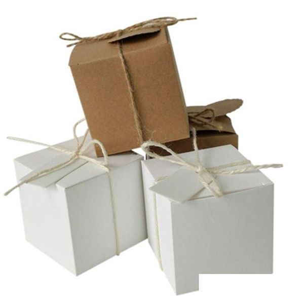 Подарочная упаковка 50 шт. квадратные коробки конфет из крафт-бумаги с биркой картонная свадебная вечеринка подарочная коробка веревка Baby Shower Декор на день рождения 2204 Dhkac