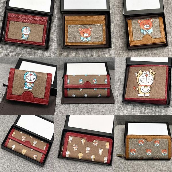 2021 Luxurys Designer Portafogli Porta carte Doraemons Uomo Donna Borse Borsa in vera pelle di alta qualità Tasca per soldi con cerniera con2583