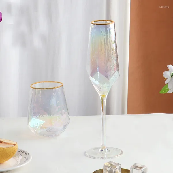 Copos de vinho (logotipo pode gravar) 560ml colorido champanhe vidro vermelho com borda dourada copo de água doméstico chá café leite