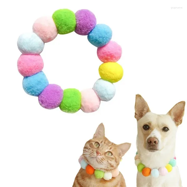Ошейники для собак, плюшевые шарики с милым котом, ожерелье, мягкий эластичный воротник, аксессуары для шеи, макарон, помпон, подарок для щенка, котенка