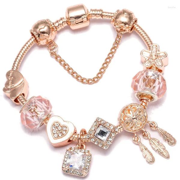 Filo Fiore Rosa Acchiappasogni Gioielli Dolce Vetro Fai da te Perline Bracciale originale Accessori per ragazze a forma di cuore Regalo