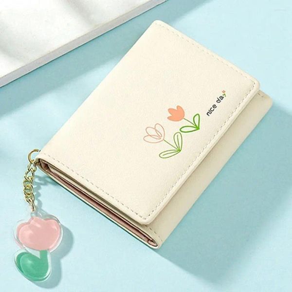 Carteiras de couro Tulip Prints Padrão Multi Card Pockets Multiple Slots Short Coin Purse Clip Holder Carteira Feminina