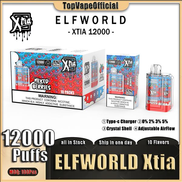 Dispositivo originale ELFWORLD Xtia 12000 Puffs Crystal Shell ricaricabile usa e getta per sigarette elettroniche con batteria preriempita da 20 ml 650mAh Bobina a rete Tipo C VS Trans 9000