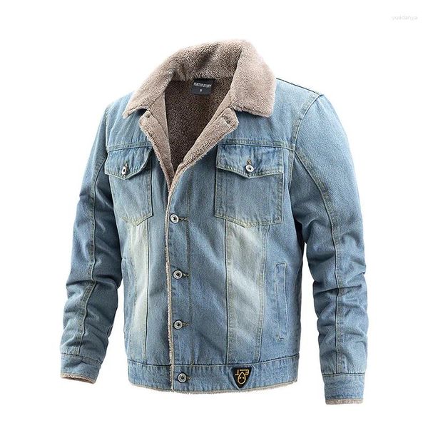 Jaquetas masculinas jaqueta jeans outono inverno veludo quente casual carga casacos moda outerwear único breasted streetwear masculino ropa hombre