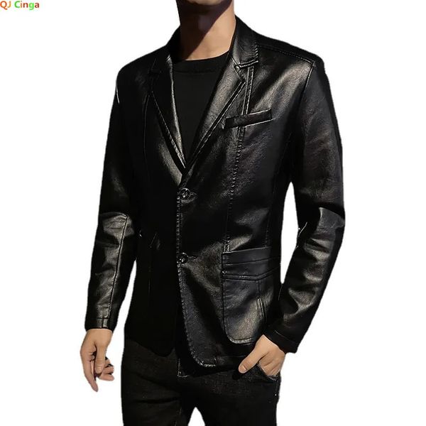 Giacca da uomo in pelle finta primavera nera PU giacca moda slim business casual blazer cappotto rosso blu kaki 231027