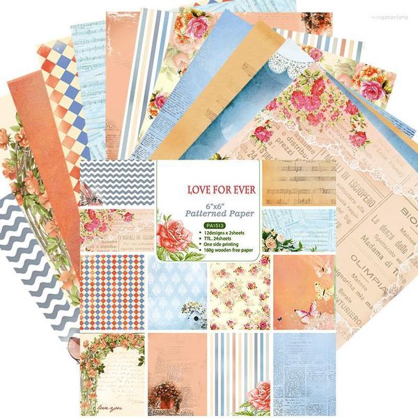 Geschenkpapier DIY Scrapbooking Kit 6 Zoll Designer Hochzeit Love For Ever gemusterte Papierkollektion 24Blatt Blöcke Hintergrundpapiere Kartenbasteln