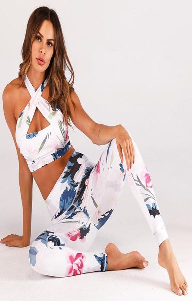 Frauen Sport Anzug Floral Print Yoga Set Fitness Top Fitness Frauen Hosen Hohe Taille Leggings Push-Up Yoga Hosen Training kleidung1642339