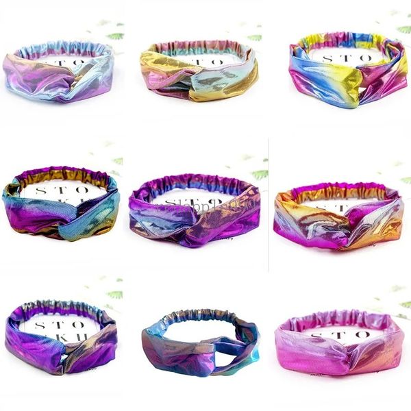 Festa favor laser headband gradiente rampa tie-dye cabeça bandas cruz atada headbands acessórios de cabelo feminino lavar rosto cabelos banda 9 estilo