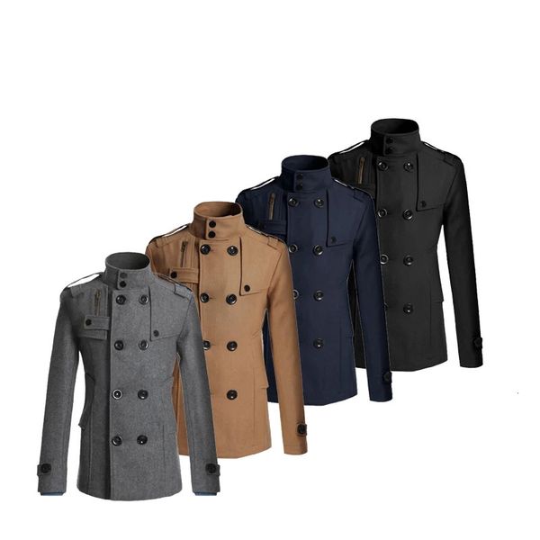 Misturas de lã masculina de alta qualidade casaco trench coats inverno masculino ervilha duplo breasted casaco marca roupas marido presente 231027