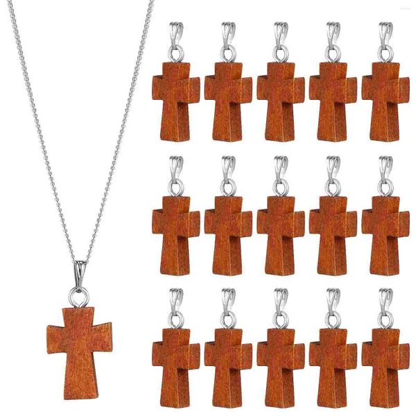 Garrafas de armazenamento 15 pcs DIY encantos pingente chaveiro colar pequenas jóias cruz suprimentos decoração de madeira