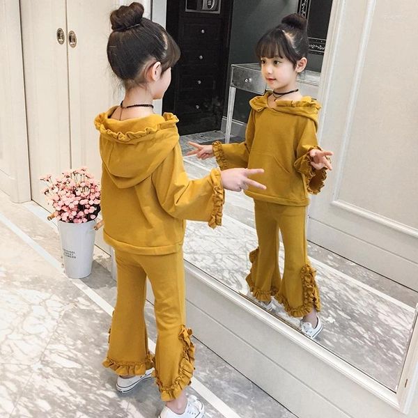 Set di abbigliamento Moda per ragazze Polsini a tromba Principessa Abiti primaverili autunnali per bambini Set coreano a maniche lunghe alla moda per bambini piccoli