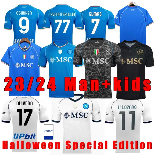 23/24 KVARATSKHELIA Napoli Camisas de futebol Kid Kit Away Camisa de futebol Fouth Home Terceiro jogador Versão Halloween Edição especial homem + uniforme de futebol infantil