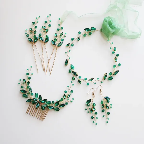 Pinzas para el cabello, accesorios de joyería de cristal de Color verde, alfileres de Tiara, diademas para mujer, adorno hecho a mano