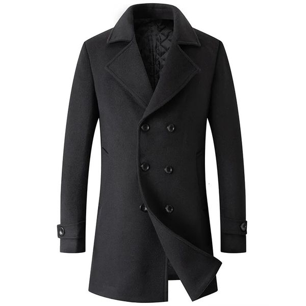 Misturas de lã masculina trespassado cashmere longo trench coats casacos de inverno masculino negócios casual 231027