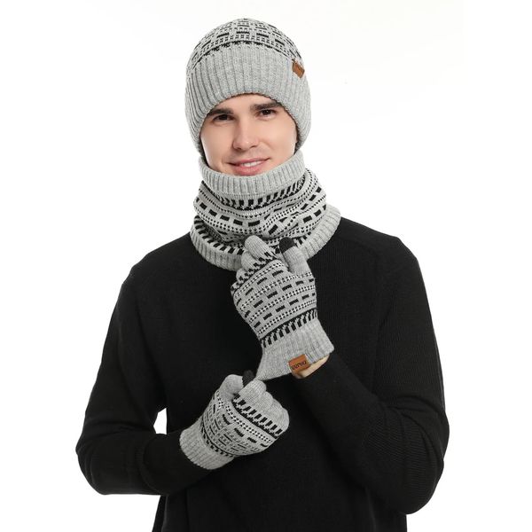 Sciarpe da uomo invernali Keep Warm Set unisex Beanie Telefingers Guanti Fodera in pile Sciarpa maschile Filato di lana lavorato a maglia Silenziatore Collo Ghetta Cappello 231027