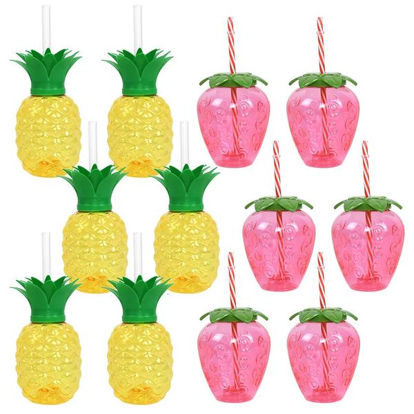 Outros suprimentos para festas de eventos Festa de verão havaiana Abacaxi Copo de morango com palha Casamento tropical Flamingo Luau Decoração de festa de aniversário Copo para beber 231027