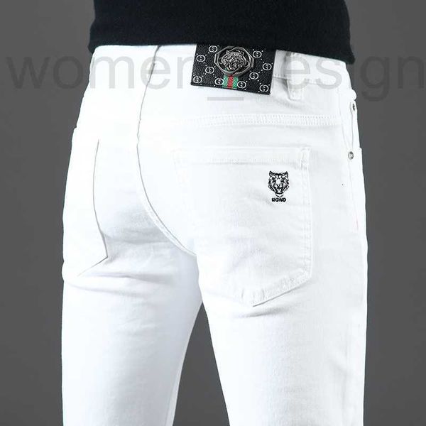 Jeans masculinos designer primavera novo guangzhou xintang algodão salto coreano pés pequenos slim fit high end europeu preto e branco lo fu tau u6cg