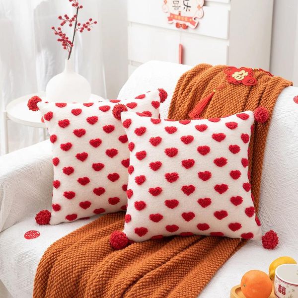 Federa per cuscino 2023 Copriletto da matrimonio in peluche Custodie per ricamo a forma di cuore 45X45CM Cuscini decorativi per divano di San Valentino