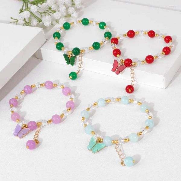 Charme pulseiras colorido borboleta natural pedra estiramento pulseira cristal cor ouro espaçador grânulo pulseira jóias presentes para mulher