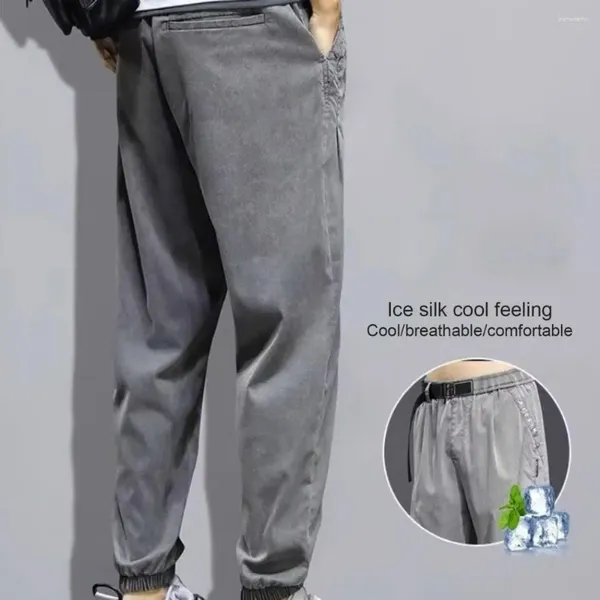 Erkek pantolon kadınlar pantolon erkekler kaybolan buz ipek harem elastik bel, dış mekan için cepli yumuşak esnek