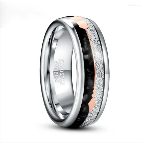 Anéis de cluster Nuncad 8mm meteorito incrustado preto ágata cor de aço anel de tungstênio jóias de noivado masculino