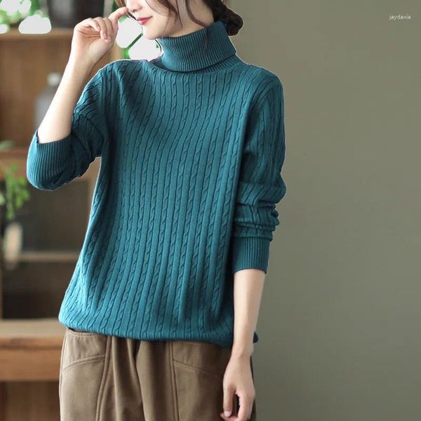Suéteres femininos 120233 suéter mulheres slim fit gola alta cabo-malha de algodão básico casa elegante retro diário moda urbana artística malhas
