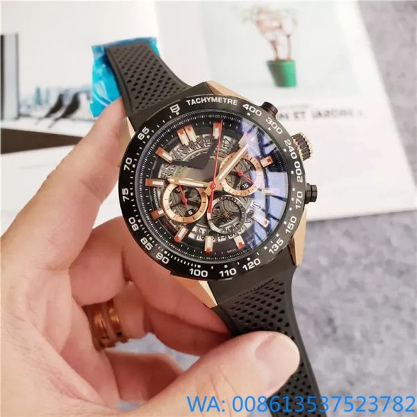 Orologi di design di lusso da uomo AAA di alta qualità Orologio con movimento meccanico automatico Cinturino in caucciù nero Stile sportivo Cronografi Le funzioni funzionano Montre Luxe