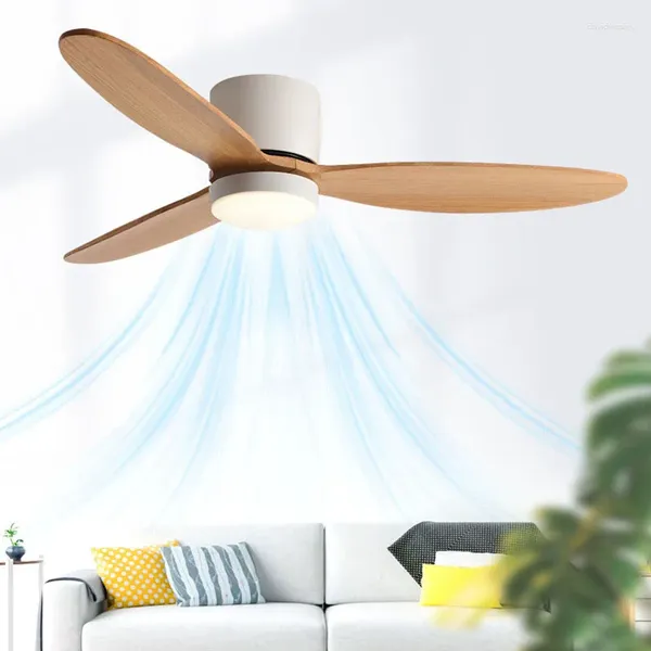 Ventilador de teto nórdico de madeira sólida com luz decorativa, lâmpada para casa, controle remoto, motor inversor, quarto moderno