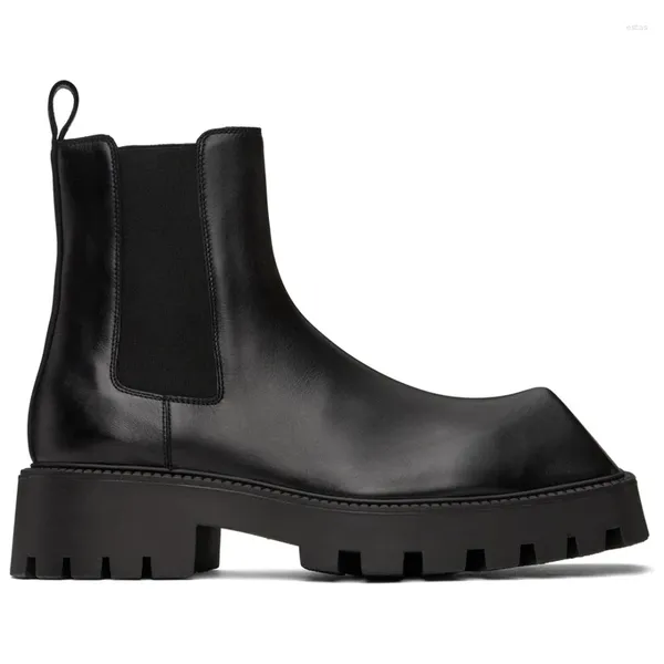 Botas Preto Cabeça Quadrada Rinoceronte Chifre Masculino Elegante Inverno Retro Tornozelo Casual Sapatos Altos Resistentes ao Desgaste