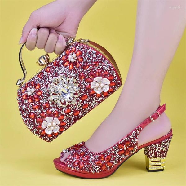 Scarpe eleganti Moda italiana con borsa Set decorato con strass Donna Matrimonio Nigeriano Party Décolleté Tacchi alti Sexy Ladie