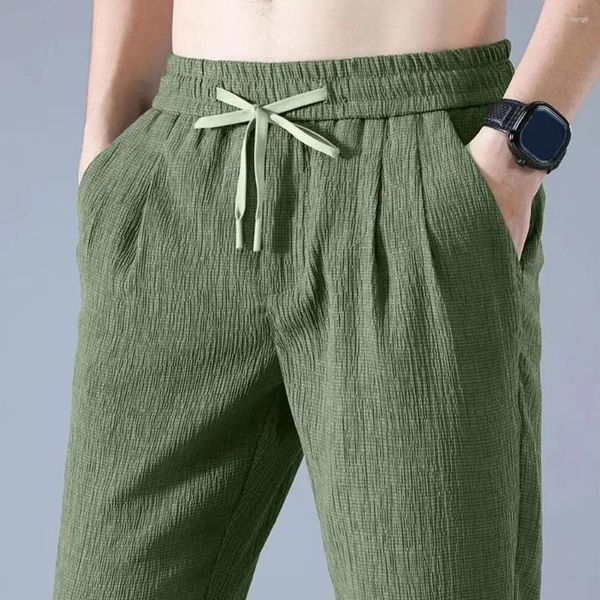 Calças masculinas calças casuais mid-rise cordão homens sweatpants bolsos secagem rápida verão ultra-fino gelo seda para treinamento ao ar livre ginásio