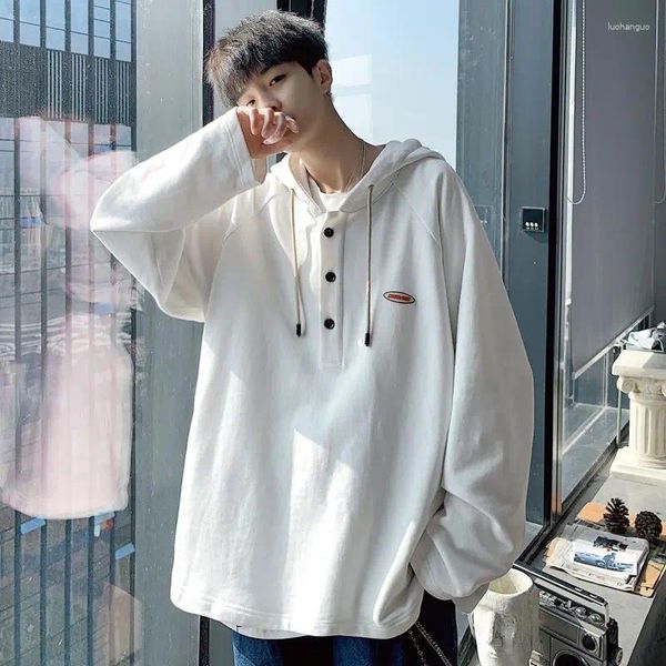 Felpe con cappuccio da uomo maglione bianco puro minimalista stile coreano camicia ampia con cappuccio top paio outfit autunno abbigliamento a maniche lunghe streetwear