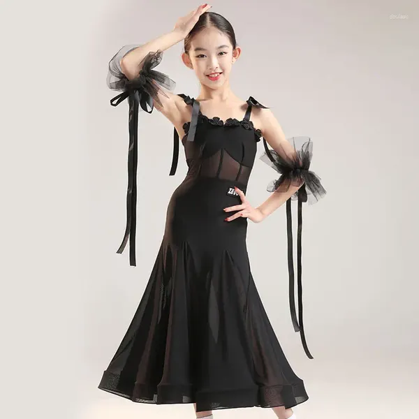Palco desgaste preto vestido de dança de salão para meninas valsa padrão desempenho pracitce define tango dança traje vdb7571
