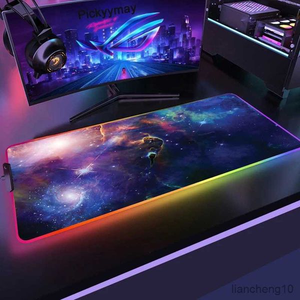 Mouse pads espaço de pulso grande rgb mouse pad mousepad led tapete de mouse gamer mousemats almofadas de mesa pc tapete de teclado rgb xxl 90x40cm r231028