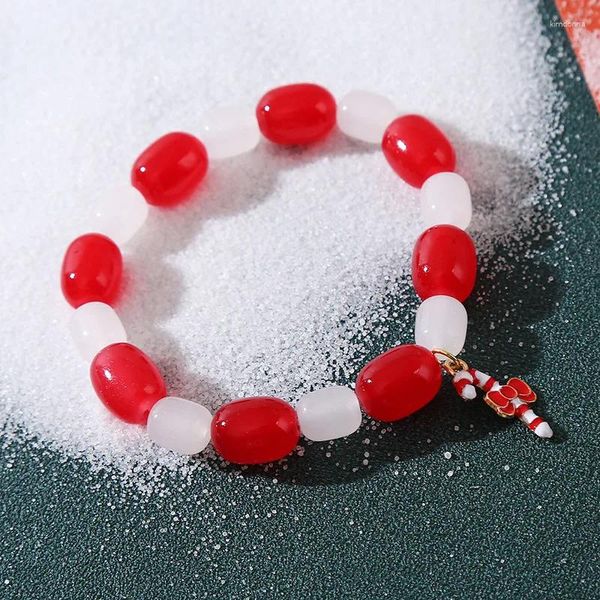 Braccialetti con ciondoli Bracciale con perline rosse natalizie per donna Ragazza multicolore Albero di Babbo Natale Fiocco di neve Gioielli di cristallo Anno Gif festiva