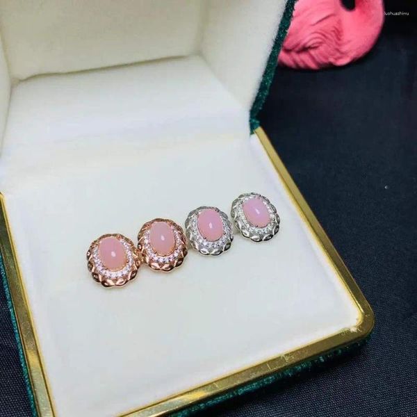 Brincos do parafuso prisioneiro o presente de noivado rosa opala natural e real brinco 925 prata esterlina jóias finas opalearring