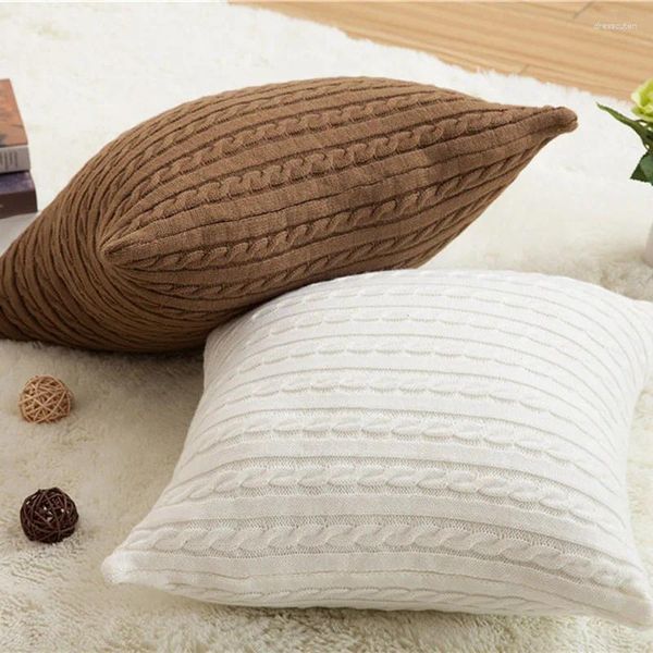 Cuscino Solido Fodera in maglia all'uncinetto Bianco Beige Caffè Decorativo per la casa Divano letto Soggiorno Federa 45x45 cm