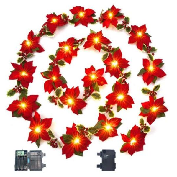 Natal uma corda de luz vermelha imitação de veludo flor guirlanda decoração de natal feriado filas suprimentos gc2425