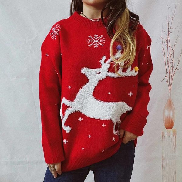 Suéter feminino plus size y2k suéter feminino manga comprida estampa de natal malhas tops mulheres pulôver de malha quente